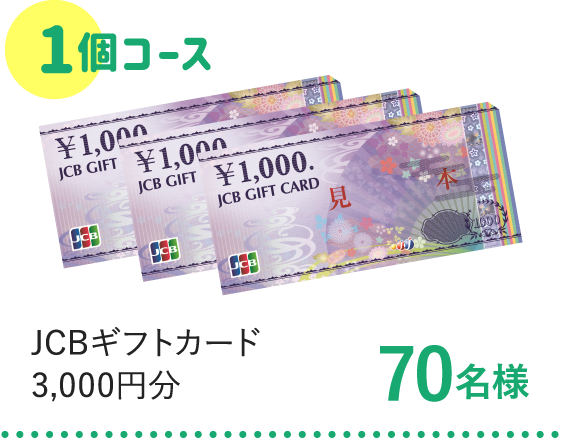 1個コース JCBギフトカード3,000円 70名様分