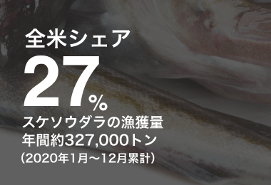 スケソウダラの漁獲量全米シェア27％/年間約327,000トン（2020年1月～12月累計）