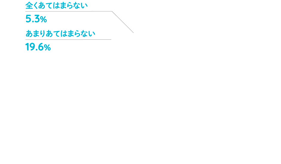 A：全くあてはまらない5.3%、あまりあてはまらない19.6％