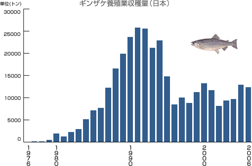 ギンサケ養殖業収穫量（日本）